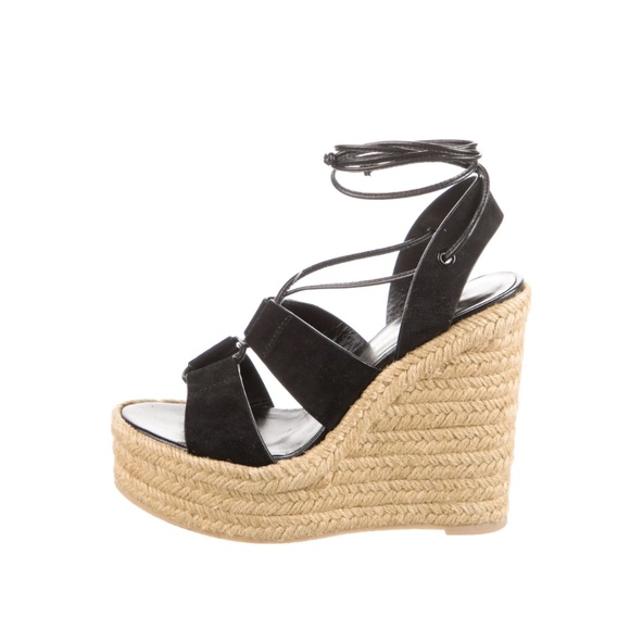 SAINT LAURENT Black Suede Platform Wedge Espadrilles ALMOST BRAND NEW (worn 1x) - Picture 1 of 11